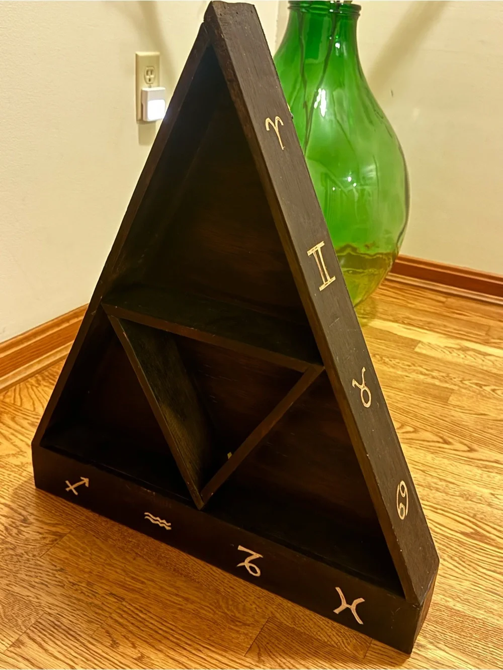 Large Black Woden Pyramid Hanging Shelf with Zodiac Symbols - Earthbound